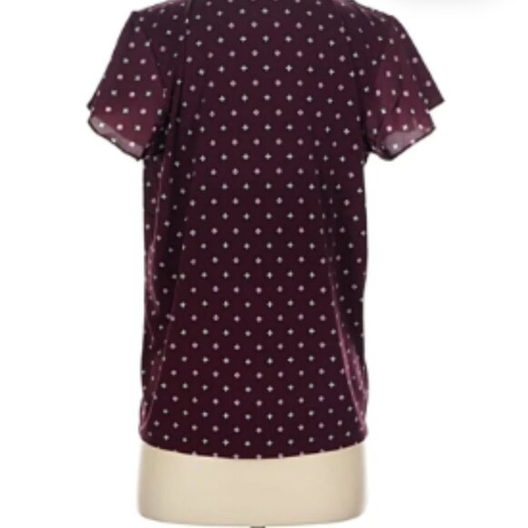 Ann Taylor Polyester Brown Dotted Pattern Short Sleeve Blouse XL NWOT - Picture 1 of 3